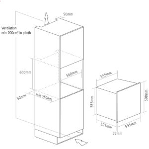 Caple WC6100BG In-Column Single Zone Wine Cooler Black Glass Diagram