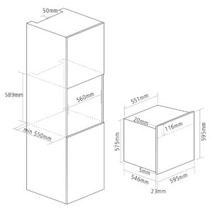 Caple C2231 60cm Electric Single Oven Black and Stainless Steel Diagram