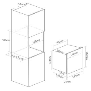 Caple C2362BG 60cm Single Electric Oven Black Glass Diagram
